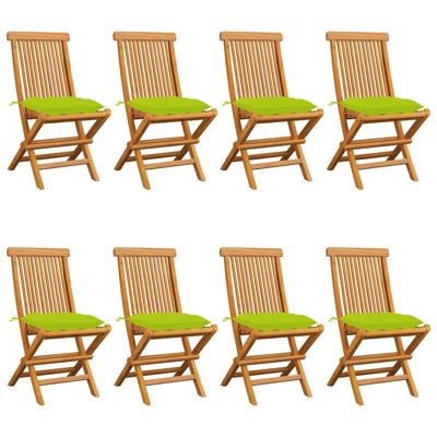 Tuinstoelen 8 st met heldergroene kussens massief teakhout
