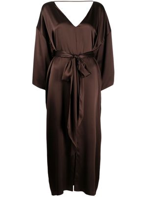 VOZ robe en soie à col v - Marron