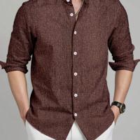 Bon&Bon Men's Stand Collar Long Sleeve Shirt - Dark Grey Casual Top Coffee Brown / XXL
