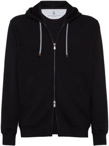 Brunello Cucinelli hoodie zippé à lien de resserrage - Noir