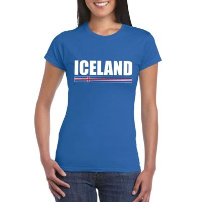 IJsland supporters kleding t-shirt - voor dames - blauw - met vlag kleuren print - korte mouwen