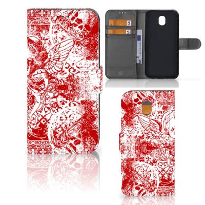Telefoonhoesje met Naam Samsung Galaxy J5 2017 Angel Skull Rood | Portemonnee hoesje