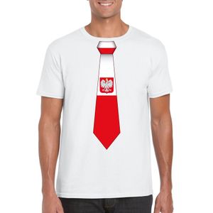 Wit t-shirt met Polen vlag stropdas heren