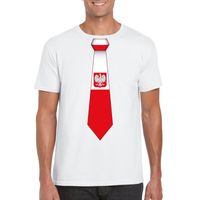 Wit t-shirt met Polen vlag stropdas heren - thumbnail