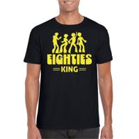 Verkleed T-shirt voor heren - eighties king - zwart/geel - jaren 80/80s - carnaval