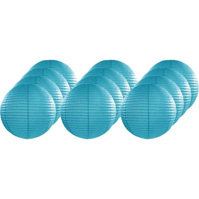 12x Luxe bol lampionnen turquoise blauw 25 cm