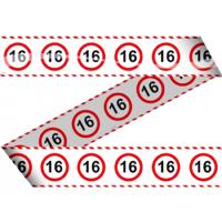 Markeerlint/afzetlint 16 jaar versiering - 3x stuks - met stop borden print - 15 meter - plastic