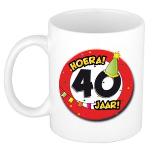 Hoera 40 jaar mok/beker verkeersbord - keramiek - 300 ml