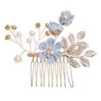 Mode bloem haar kammen hoofdtooi Prom Bridal Wedding haaraccessoires bladgoud haar juwelen haar pinnen (blauw haar kam)
