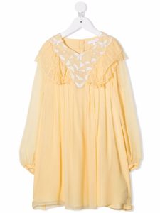 Chloé Kids robe évasée en soie à manches longues - Jaune