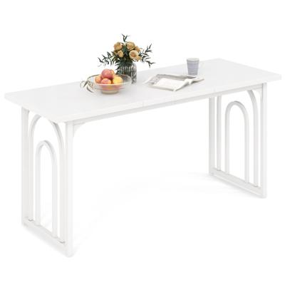 Eettafel voor 6-8 Personen 160 cm Rechthoekige Keukentafel Boerenstijl met Stevige Metalen Poten Grote Eettafel Wit