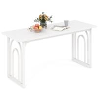 Eettafel voor 6-8 Personen 160 cm Rechthoekige Keukentafel Boerenstijl met Stevige Metalen Poten Grote Eettafel Wit