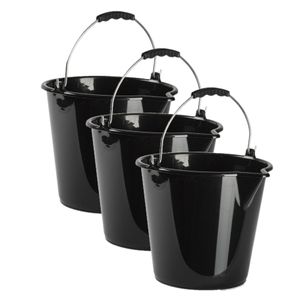 3x stuks huishoud schoonmaak emmers kunststof zwart 9 liter inhoud 30 x 26 cm