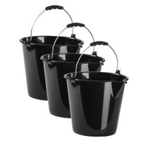 3x stuks huishoud schoonmaak emmers kunststof zwart 9 liter inhoud 30 x 26 cm