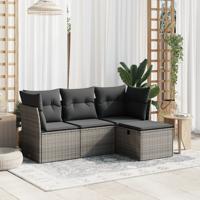4-delige Loungeset met kussens poly rattan grijs