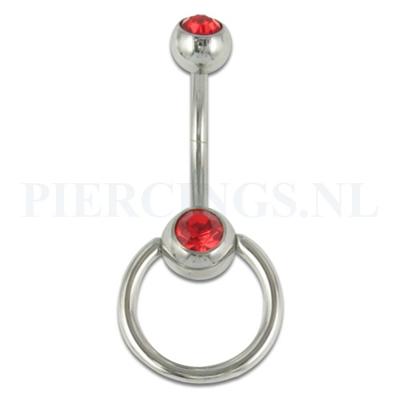 Navelpiercing rood met extra ring - bejeweled