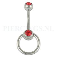 Navelpiercing rood met extra ring - bejeweled
