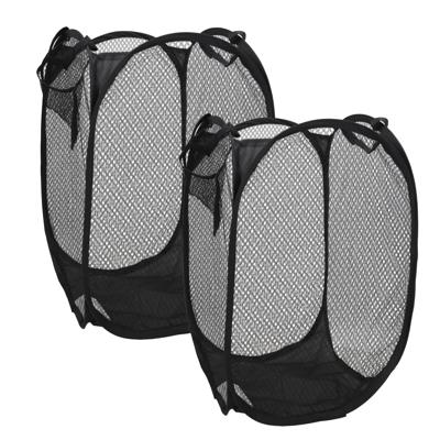 Wasmand flexibel/opvouwbaar - 2x - zwart - kunststof - 30 x 30 x 50 cm - 55 liter