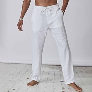 Voor heren Linnen broek Broek Zomerbroek Zak Effen Comfort Ademend Buiten Dagelijks Uitgaan Modieus Casual Zwart Wit Lightinthebox