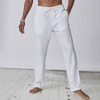 Voor heren Linnen broek Broek Zomerbroek Zak Effen Comfort Ademend Buiten Dagelijks Uitgaan Modieus Casual Zwart Wit Lightinthebox