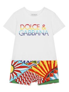 Dolce & Gabbana Kids barboteuse en coton à logo imprimé - Blanc