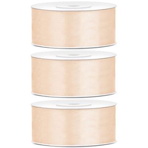 3x Hobby/decoratie creme satijnen sierlinten 2,5 cm/25 mm x 25 meter
