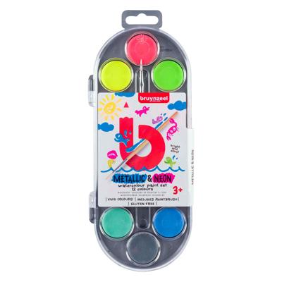 Bruynzeel kids waterverf set van 12 metallic & neon kleuren