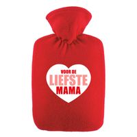 Voor de liefste mama kruik/ warmwaterkruik rood 1,8 liter met fleece hoes   -
