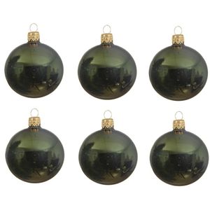 6x Donkergroene glazen kerstballen 8 cm glans