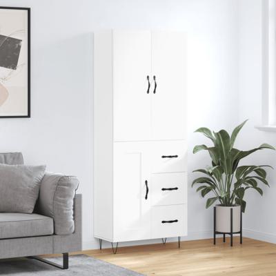 Hoge kast 69,5x34x180 cm bewerkt hout wit