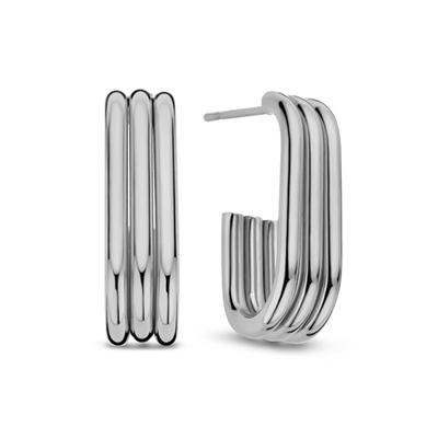 Oorbellen triple layered hoops - Stainless steel - Zilver