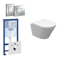 Wiesbaden Vesta Spoelrandloos toiletset bestaande uit inbouwreservoir, compact wandcloset met toiletzitting en bedieningsplaat chroom 0720001/0729205/sw98662/