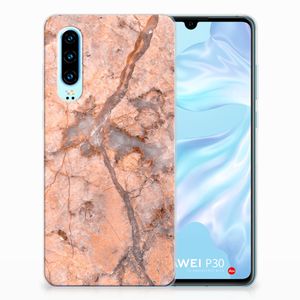 Huawei P30 TPU Siliconen Hoesje Marmer Oranje