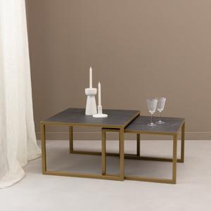 Salontafelset 'Lisa' 65 en 50cm, kleur goud / zwart marmer