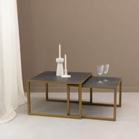 Salontafelset 'Lisa' 65 en 50cm, kleur goud / zwart marmer
