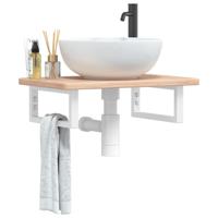 Badkamer wandschap staal en massief eikenhout