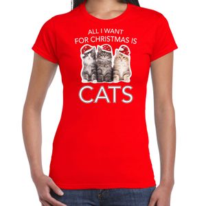 Kitten Kerst t-shirt / outfit All i want for Christmas is cats rood voor dames