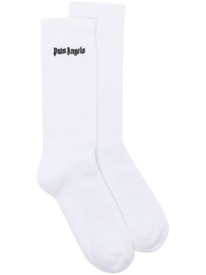 Palm Angels chaussettes nervurées à logo brodé - Blanc