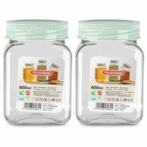 Voorraadpot/bewaarpot - 2x - 400 ml - kunststof - mint groen - B7 x H11 cm