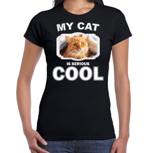 Rode kat katten / poezen t-shirt my cat is serious cool zwart voor dames