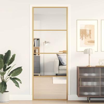 VidaXL Binnendeur smal 76x201,5 cm gehard glas en aluminium goudkleur