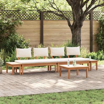 Tuinbankset met kussen met opslag 5 pcs Bruin en Crème