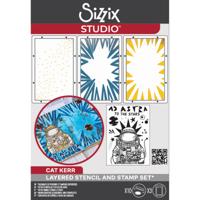 Sizzix • studio clear stamps set 10pcs & 3pcs stencils ad astra by cat kerr
