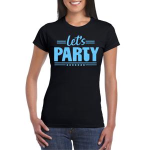 Verkleed T-shirt voor dames - lets party - zwart - glitter blauw - carnaval/themafeest