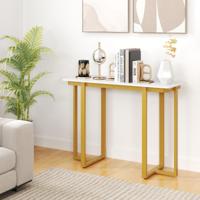 Moderne Halconsoletafel in Marmerlook met Geometrisch Metalen Frame Smalle Bijzettafel voor Woonkamer Hal Entree Gouden