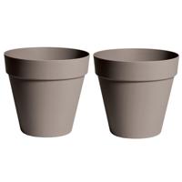 Plantenpot/bloempot - 2x - kunststof - taupe bruin - binnen en buiten - D26 x H22 cm