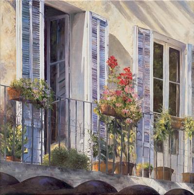 Kunstdruk Christian Sommer - Balcon à Grasse Provence 98x98cm