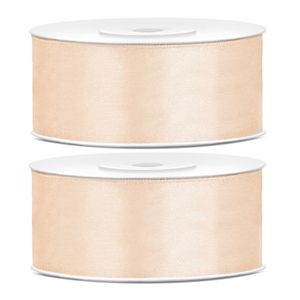 2x Hobby/decoratie creme satijnen sierlinten 2,5 cm/25 mm x 25 meter