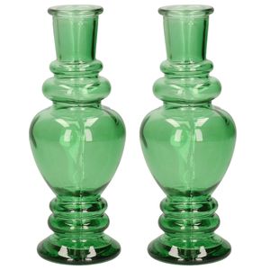 Bloemenvaas Venice - 2x - voor kleine stelen/boeketten - gekleurd glas - helder groen - D5,7 x H15 c