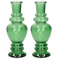 Bloemenvaas Venice - 2x - voor kleine stelen/boeketten - gekleurd glas - helder groen - D5,7 x H15 c